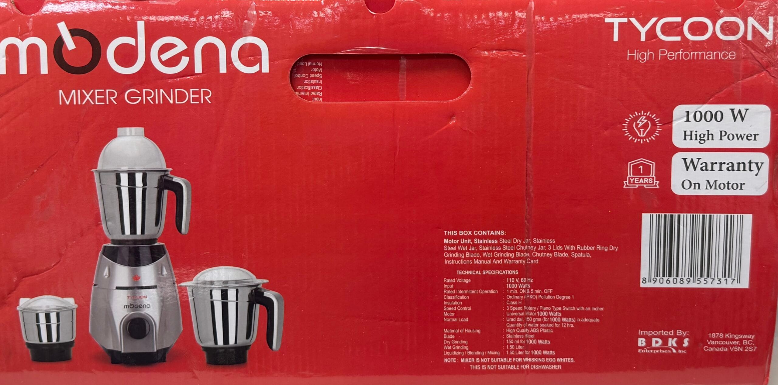 MODENA MIXER GRINDER (TYCOON 1000 WATTS) - Image 4